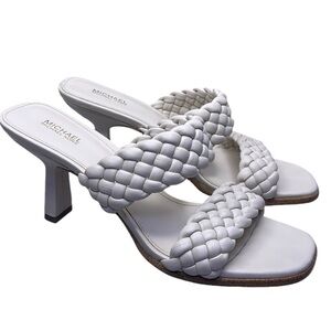 Michael Kors Women’s 9M Nadia Braided Strap Vegan Leather Mules, Heels